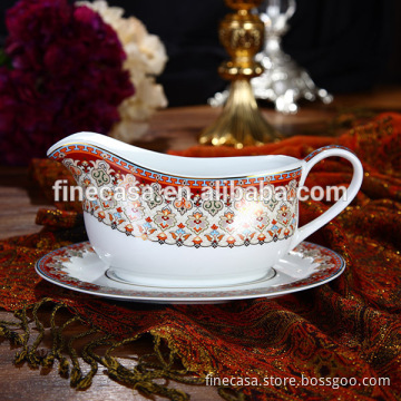 430CC Luxury Fine Hyper White Porcelain Gravy Boat and Saucer of Persian Market